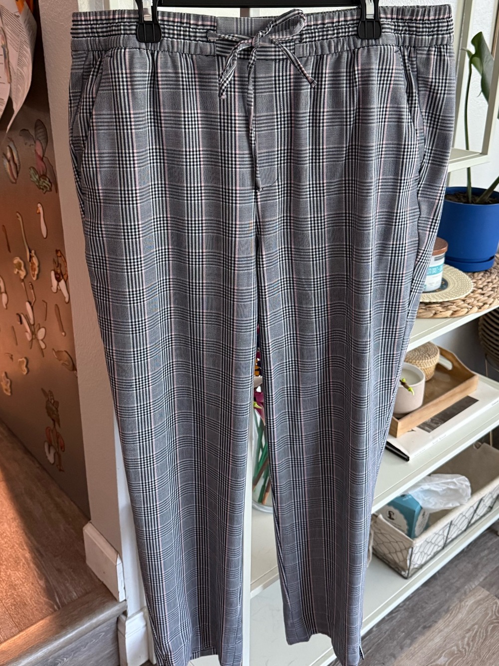 Banana Republic Gray Plaid Drawstring Trousers